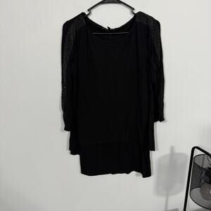 WHBM Black Layered Hem Top Embellished Sleeves Women's Size Medium Beaded Chain